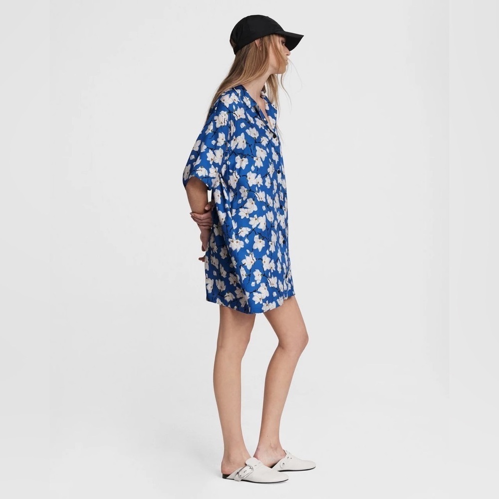 Rag & Bone Reed Silk Blend Mini Shirt Dress in Blue Floral - Picture 4 of 13